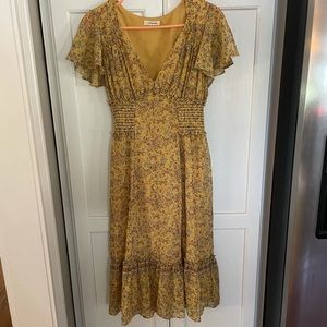 Yellow floral midi dress